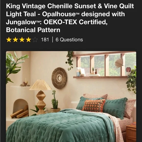 Chenille Sunset & Vine Quilt & 2 Shams from Opalhouse with Jungalow - Picture 3 of 6